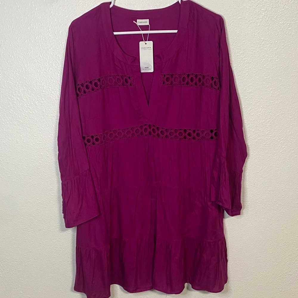 Lascana Chic Fuchsia Swim Cover-Up Size 8/10 100% viscose 100% Cotton - Picture 3 of 15